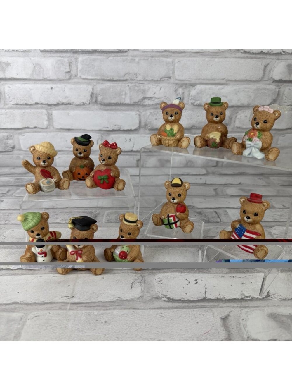 1HOMCO #1413 Incomplete 11 Holidays Seasons Calendar Bears Figurines Vintage